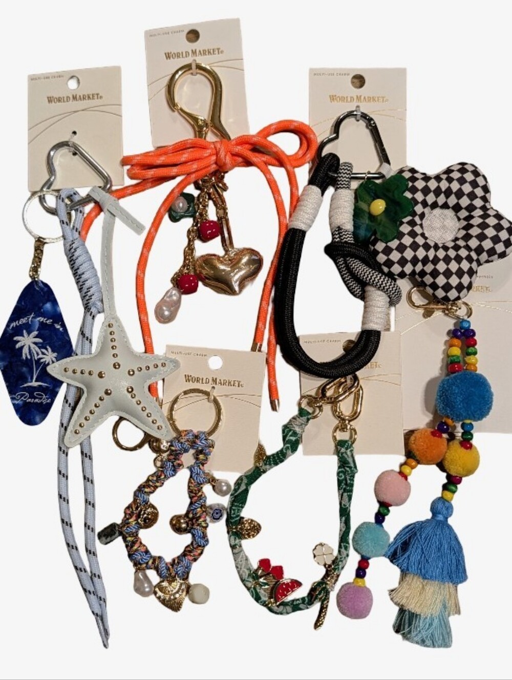 World Market Bag Charm/ Keychains 6pc Lot